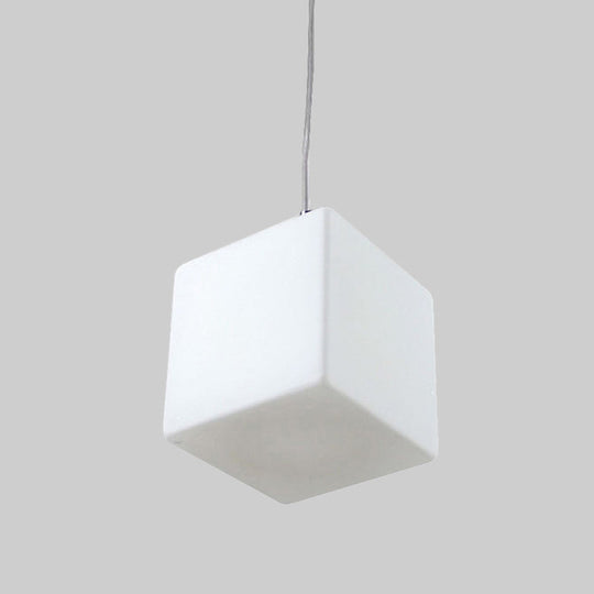 Minimalist White Glass Hanging Ceiling Light - 1-Light Pendant Fixture 5-8 Wide