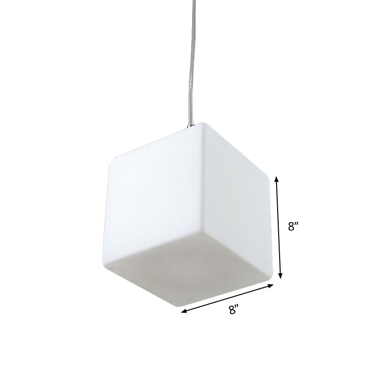 Suspension minimaliste en verre - Design cubique blanc, largeur 5"/6"/8"