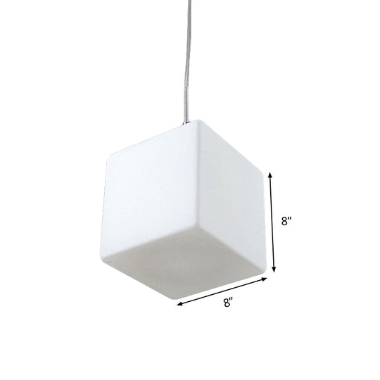 Suspension minimaliste en verre - Design cubique blanc, largeur 5"/6"/8"