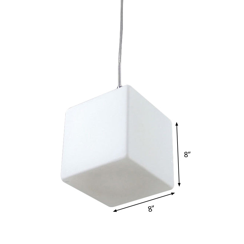 Suspension minimaliste en verre - Design cubique blanc, largeur 5"/6"/8"