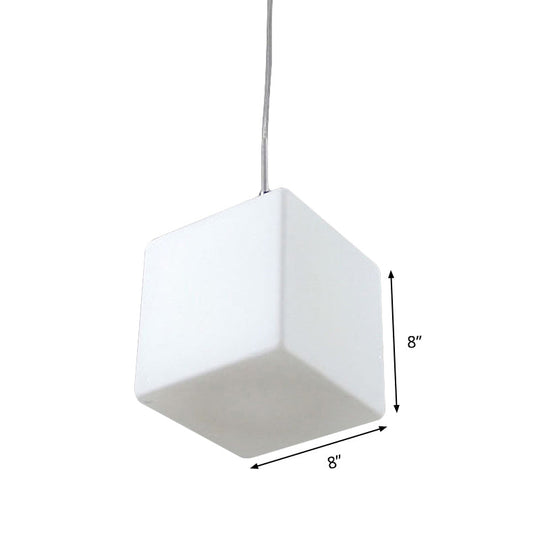 Minimalist White Glass Hanging Ceiling Light - 1-Light Pendant Fixture 5-8 Wide