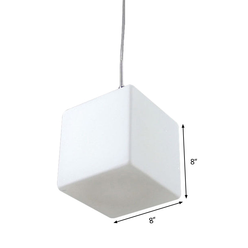 Suspension minimaliste en verre - Design cubique blanc, largeur 5"/6"/8"