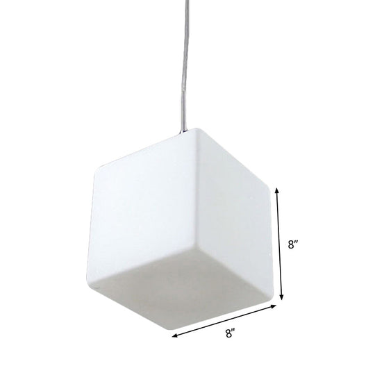 Suspension minimaliste en verre - Design cubique blanc, largeur 5"/6"/8"