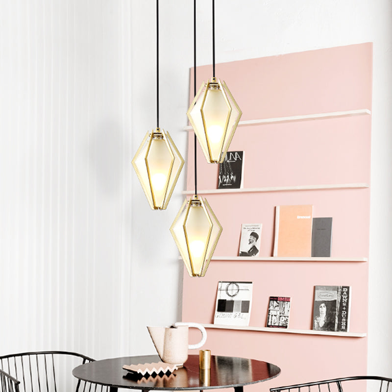 Modern Diamond Office Pendant Light, Green/White Glass, 5"/6.5"/10" Wide, 1-Light, Hanging Ceiling Fixture