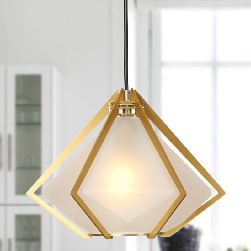 Modern Diamond Office Pendant Light, Green/White Glass, 5"/6.5"/10" Wide, 1-Light, Hanging Ceiling Fixture