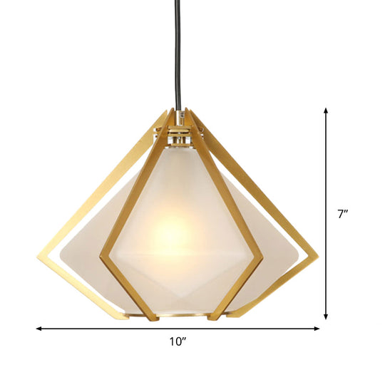 Modern Diamond Office Pendant Light, Green/White Glass, 5"/6.5"/10" Wide, 1-Light, Hanging Ceiling Fixture