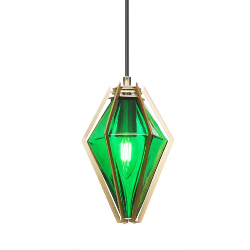 Modern Green/White Glass Diamond Pendant Light - 5/6.5/10 Width 1-Light Office Hanging Ceiling