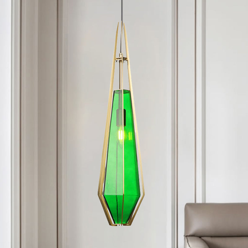 Modern Green/White Glass Diamond Pendant Light - 5/6.5/10 Width 1-Light Office Hanging Ceiling