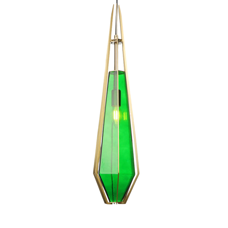Modern Green/White Glass Diamond Pendant Light - 5/6.5/10 Width 1-Light Office Hanging Ceiling