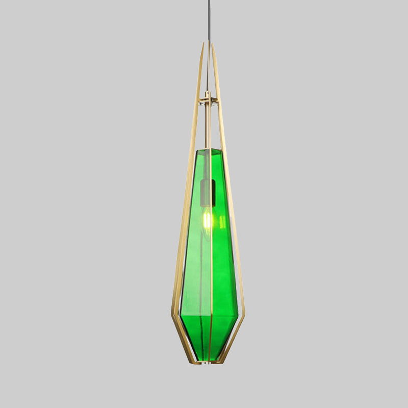 Modern Diamond Office Pendant Light, Green/White Glass, 5"/6.5"/10" Wide, 1-Light, Hanging Ceiling Fixture