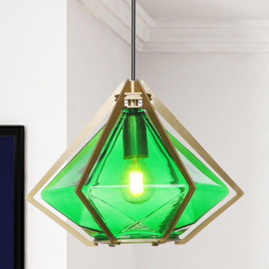 Modern Green/White Glass Diamond Pendant Light - 5/6.5/10 Width 1-Light Office Hanging Ceiling