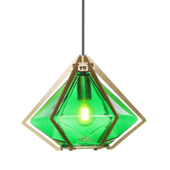 Modern Green/White Glass Diamond Pendant Light - 5/6.5/10 Width 1-Light Office Hanging Ceiling