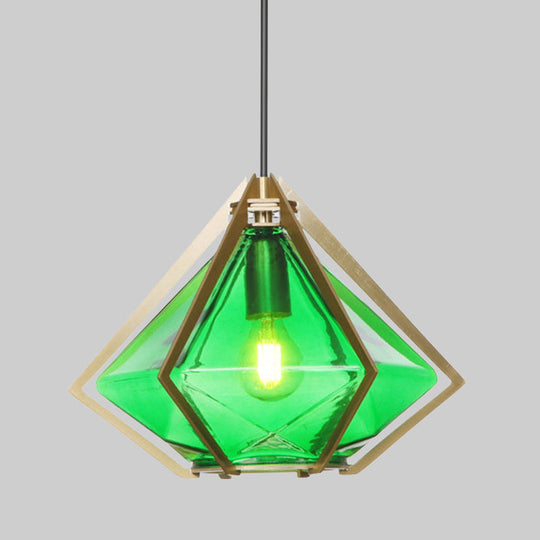Modern Green/White Glass Diamond Pendant Light - 5/6.5/10 Width 1-Light Office Hanging Ceiling