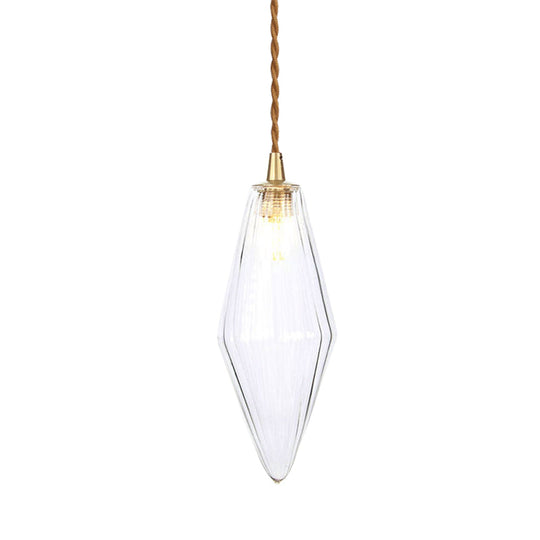 Contemporary Amber/Clear Glass Diamond Pendant Light: Stylish 1-Light Dining Room Hanging Lamp Kit (3"/4" Wide)