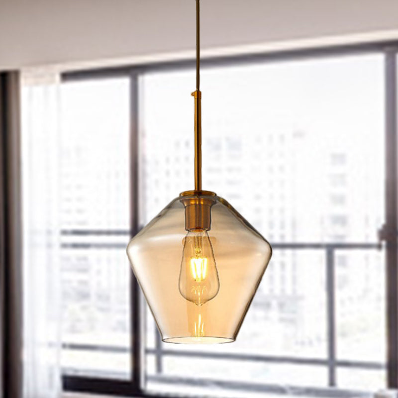 Modern Amber Pendant Lamp For Dining Room - Triangle Drum Cone Glass Shade 1 Light 6.5/9/12 Wide / 9