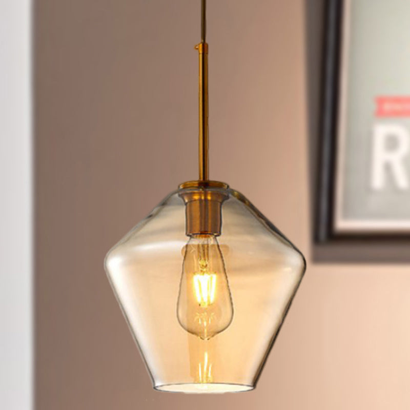 Modern Amber Pendant Lamp For Dining Room - Triangle Drum Cone Glass Shade 1 Light 6.5/9/12 Wide