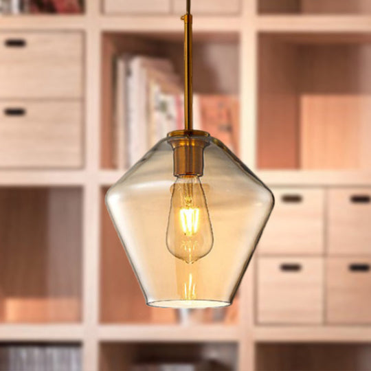 Modern Amber Pendant Lamp For Dining Room - Triangle Drum Cone Glass Shade 1 Light 6.5/9/12 Wide