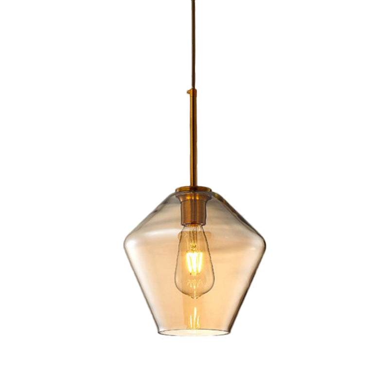 Modern Amber Pendant Lamp for Dining Room with Glass Shade – Triangle/Drum/Cone, 6.5"/9"/12" Wide