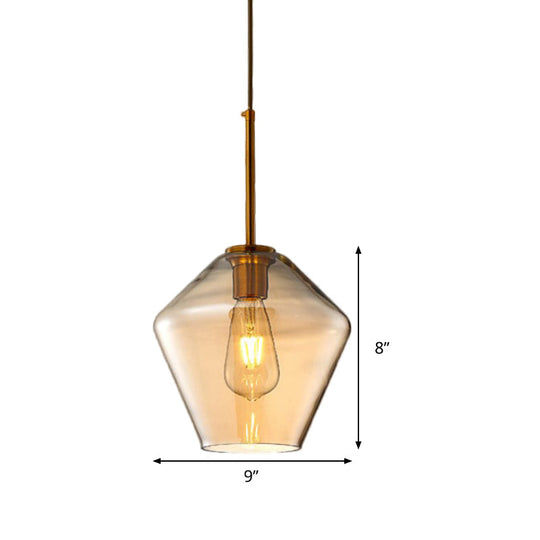 Modern Amber Pendant Lamp for Dining Room with Glass Shade – Triangle/Drum/Cone, 6.5"/9"/12" Wide