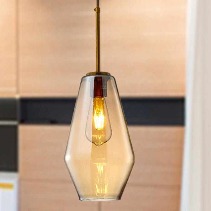 Modern Amber Pendant Lamp For Dining Room - Triangle Drum Cone Glass Shade 1 Light 6.5/9/12 Wide /
