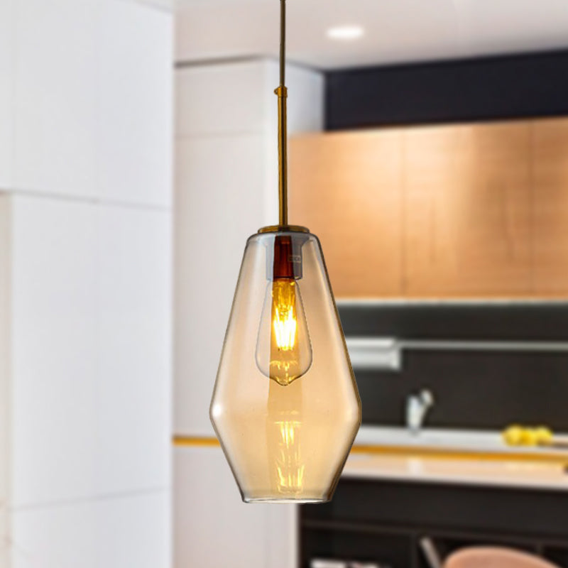 Modern Amber Pendant Lamp for Dining Room with Glass Shade – Triangle/Drum/Cone, 6.5"/9"/12" Wide
