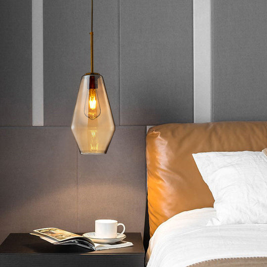 Modern Amber Pendant Lamp For Dining Room - Triangle Drum Cone Glass Shade 1 Light 6.5/9/12 Wide