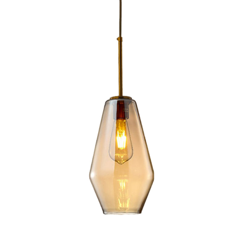 Modern Amber Pendant Lamp For Dining Room - Triangle Drum Cone Glass Shade 1 Light 6.5/9/12 Wide