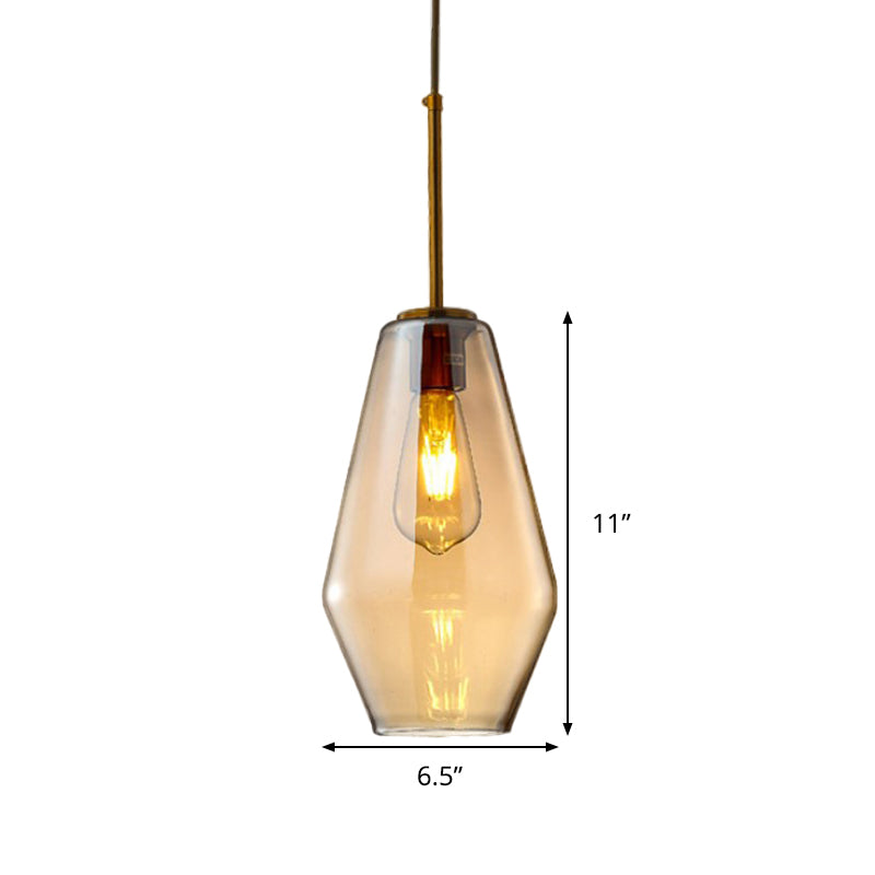 Modern Amber Pendant Lamp For Dining Room - Triangle Drum Cone Glass Shade 1 Light 6.5/9/12 Wide