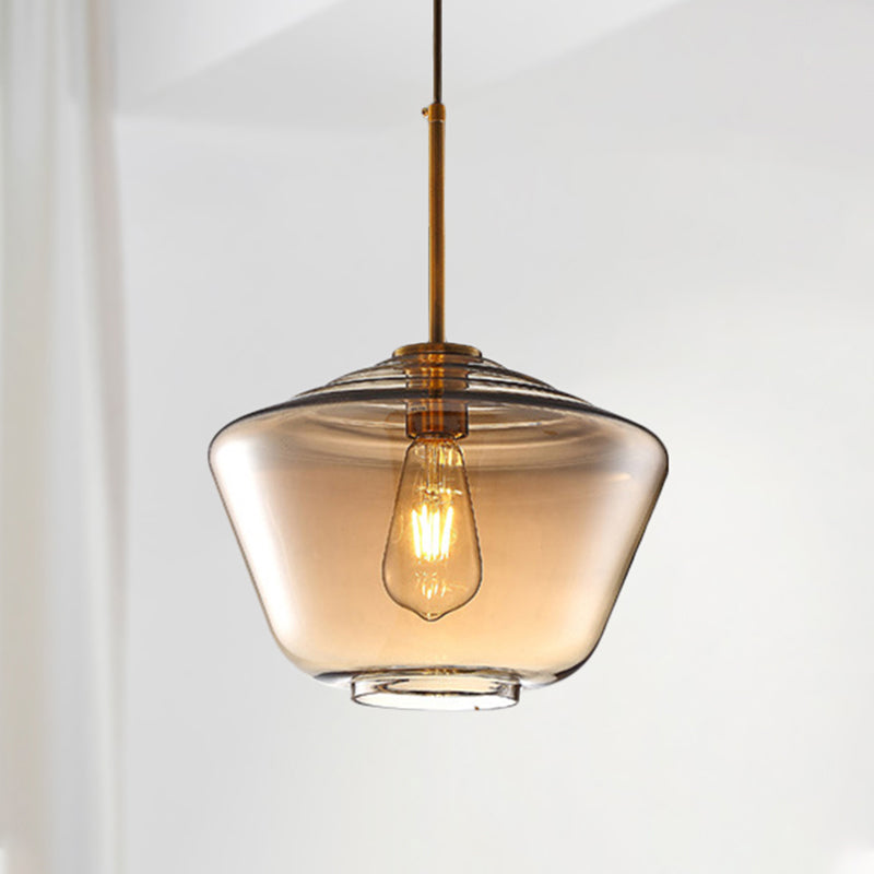 Modern Amber Pendant Lamp For Dining Room - Triangle Drum Cone Glass Shade 1 Light 6.5/9/12 Wide