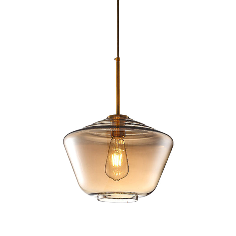 Modern Amber Pendant Lamp For Dining Room - Triangle Drum Cone Glass Shade 1 Light 6.5/9/12 Wide