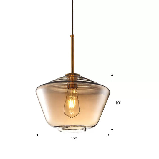 Modern Amber Pendant Lamp for Dining Room with Glass Shade – Triangle/Drum/Cone, 6.5"/9"/12" Wide