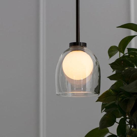 Modern Smoke Gray/Clear Glass Bell Pendant Light - 1-Light Dining Room Hanging Lamp Kit