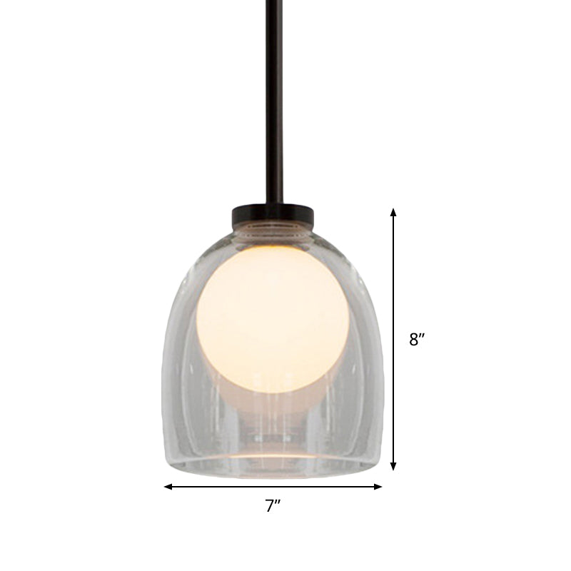 Modern Smoke Gray/Clear Glass Bell Pendant Light - Stylish 1-Light Dining Room Hanging Lamp Kit
