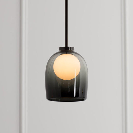 Modern Smoke Gray/Clear Glass Bell Pendant Light - Stylish 1-Light Dining Room Hanging Lamp Kit