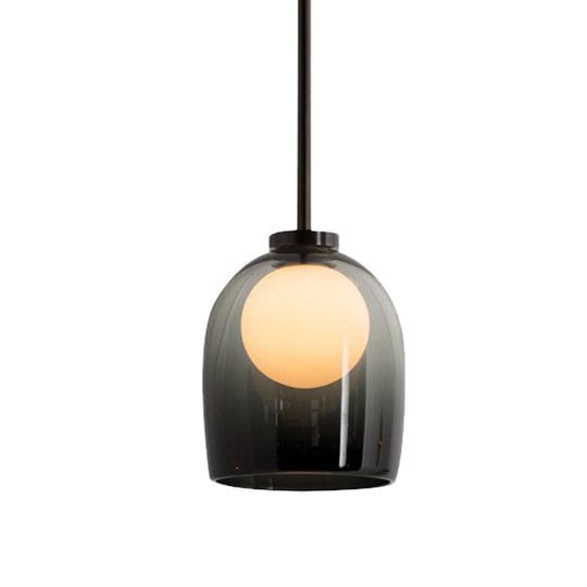 Modern Smoke Gray/Clear Glass Bell Pendant Light - Stylish 1-Light Dining Room Hanging Lamp Kit