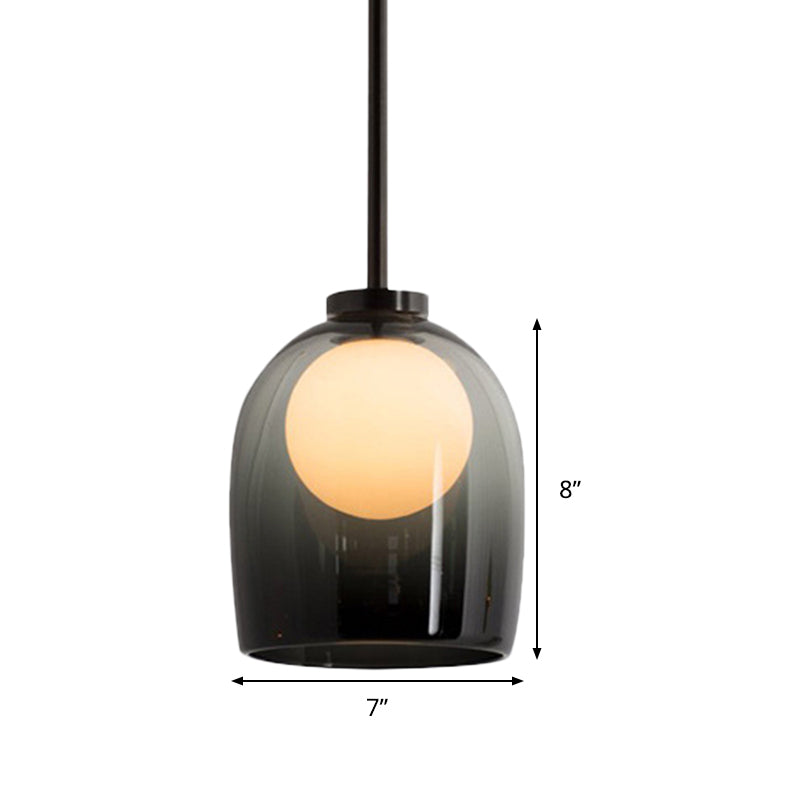 Modern Smoke Gray/Clear Glass Bell Pendant Light - Stylish 1-Light Dining Room Hanging Lamp Kit