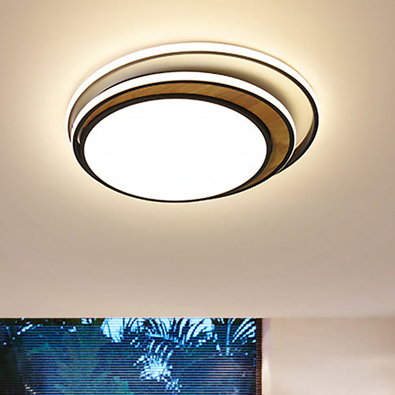 Modern LED Metal Flush Ceiling Light in Black/White, 16.5"/20.5" Wide, White/Warm Light
