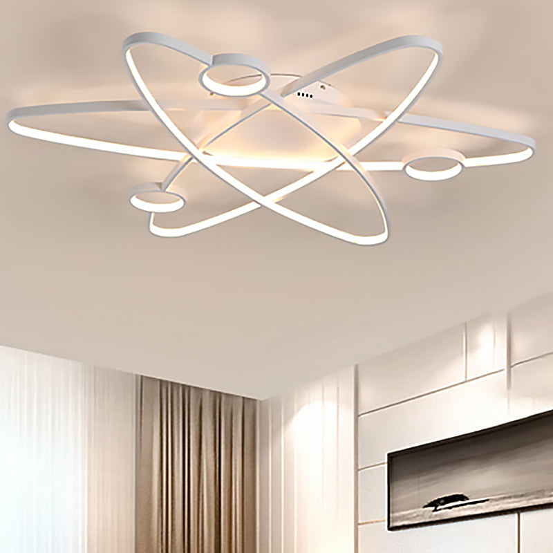 Modern Oval Flush Ceiling Lamp With Led Acrylic White/Coffee Finish In Warm Light - 23.5/31.5/39