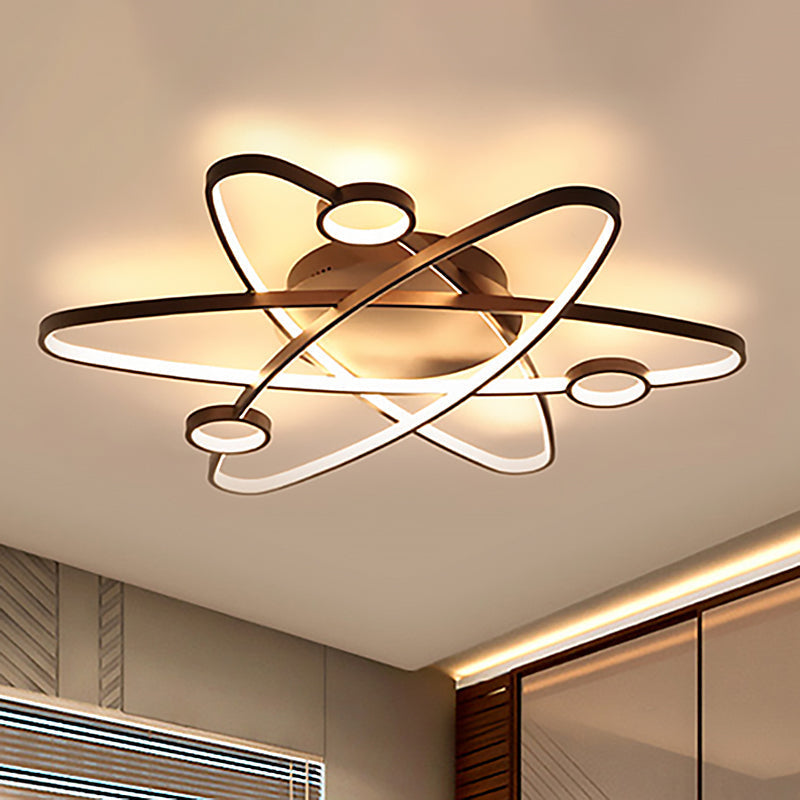 Modern Oval Flush Ceiling Lamp with LED Acrylic White/Coffee Finish in Warm Light - 23.5"/31.5"/39" Wide