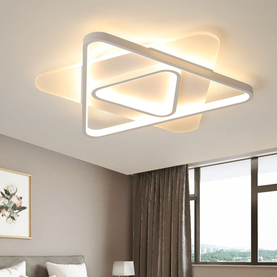 Modern White LED Triangle Flush Mount Ceiling Lamp - 17"/21"/25" Wide, Acrylic Fixture in White/Warm Light