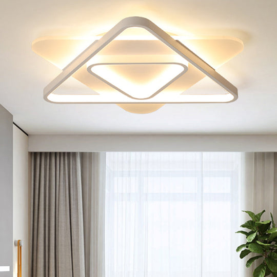 Modern White LED Triangle Flush Mount Ceiling Lamp - 17"/21"/25" Wide, Acrylic Fixture in White/Warm Light