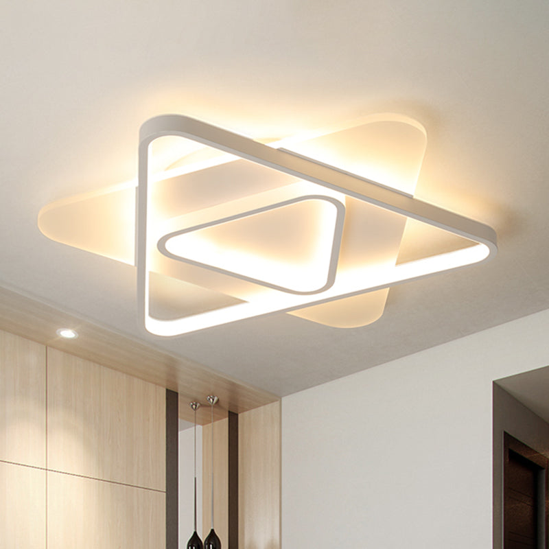 Modern White LED Triangle Flush Mount Ceiling Lamp - 17"/21"/25" Wide, Acrylic Fixture in White/Warm Light
