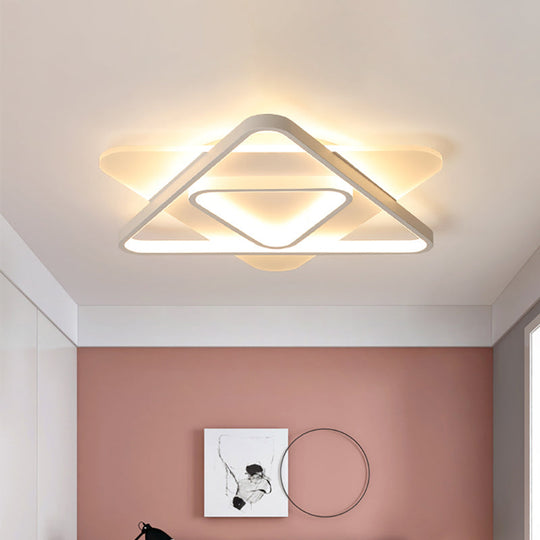 Modern White LED Triangle Flush Mount Ceiling Lamp - 17"/21"/25" Wide, Acrylic Fixture in White/Warm Light