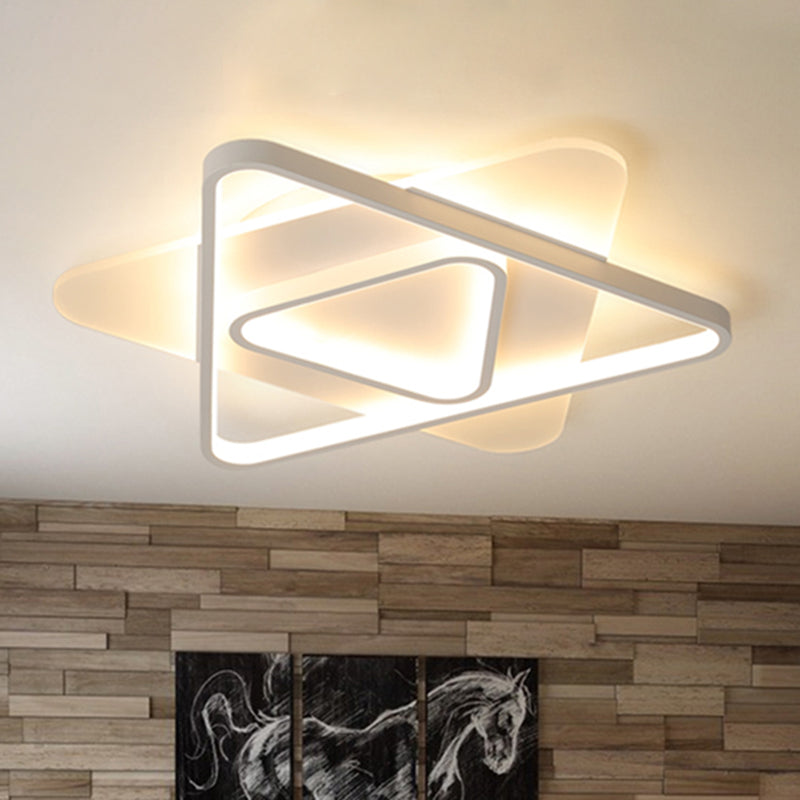Modern White LED Triangle Flush Mount Ceiling Lamp - 17"/21"/25" Wide, Acrylic Fixture in White/Warm Light