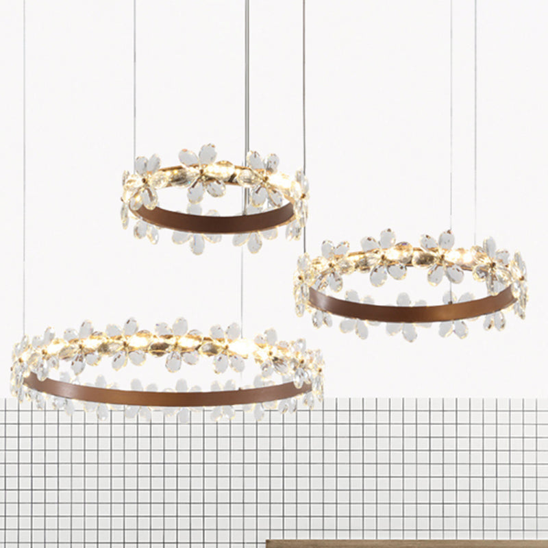 Contemporary Crystal Chandelier Light - Garland Shape 2/3 Lights Led Pendant Lamp In White/Warm