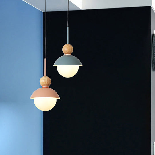 Sunny Doll Shape Hanging Light: Macaron Metallic Suspension Lamp (1 Bulb) In Pink/Light Blue For