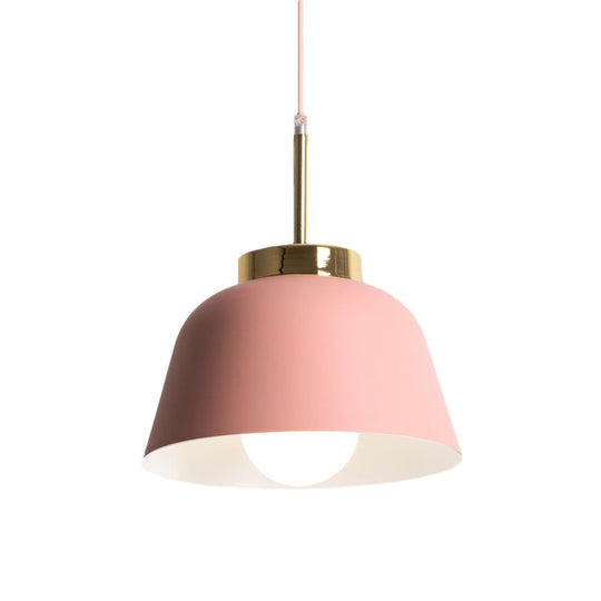 Macaron Style Pink Pendant Ceiling Lamp With Iron Shade - 1-Light Dining Room Lighting