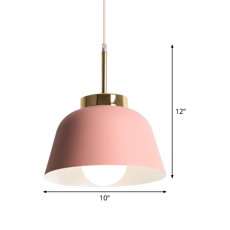 Macaron Style Pink Pendant Ceiling Lamp with Iron Bowl Shade - 1-Light Dining Room Hanging Fixture