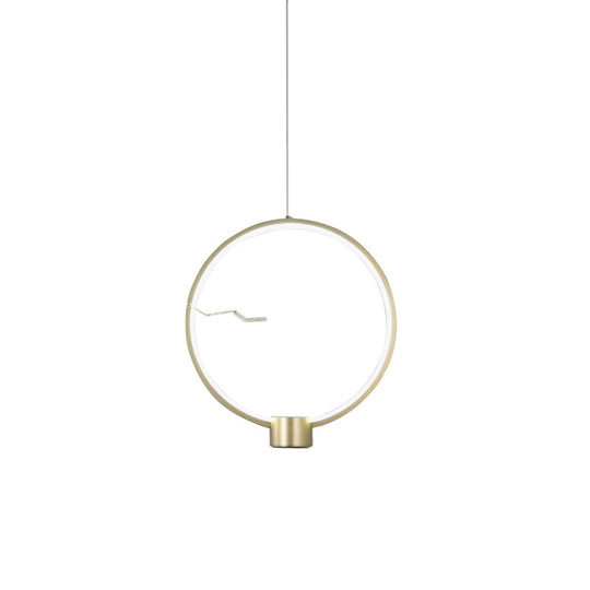 Minimalist Led Gold Hanging Pendant Light - Ring Metal Ceiling Lamp Fixture In White/Warm