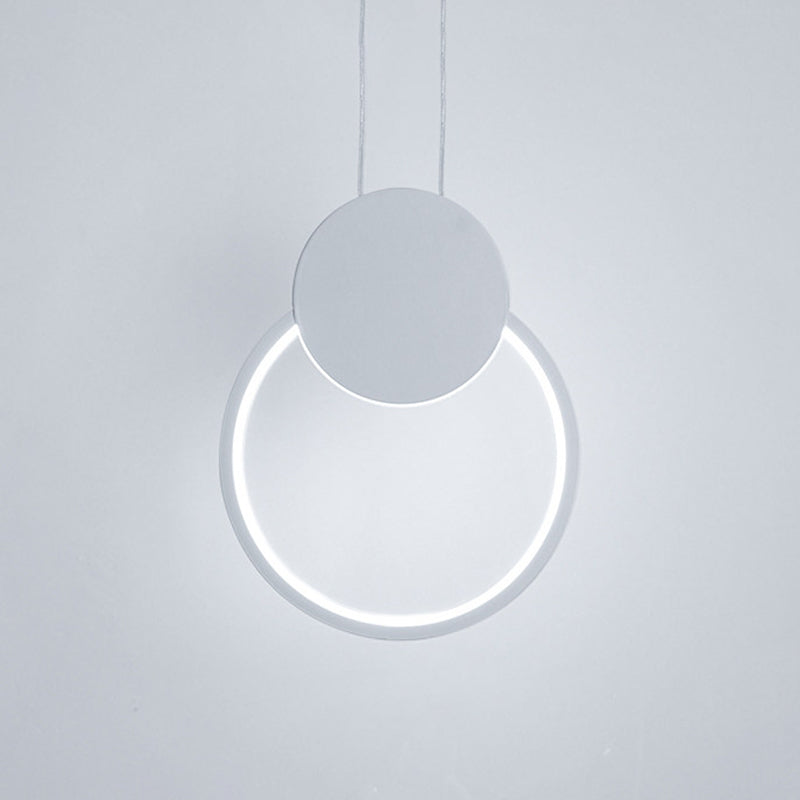 Modern Round LED Suspension Light in White/Black - Perfect Bedside Lamp with White/Warm Light